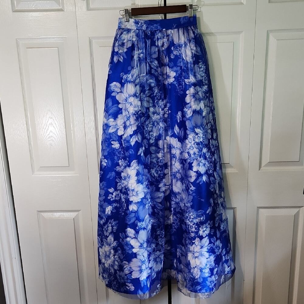 Windsor Womens Blue Floral Maxi Skirt Size SM‎ Mesh Fairycore Coquette Formal